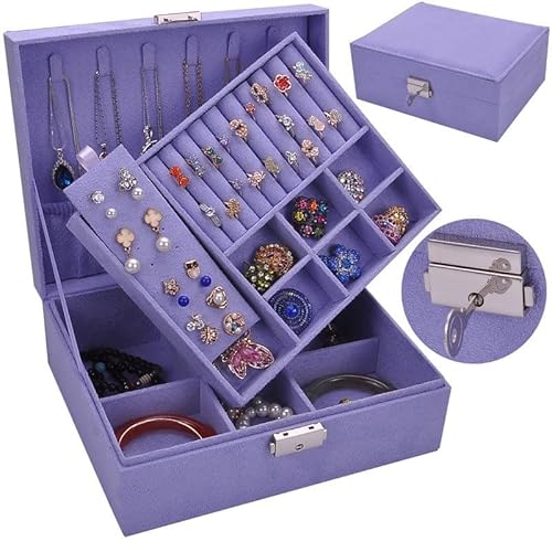 Schmuckschatulle Organizer Retro Neue Samt-Kosmetiktasche Kreative einfache doppelschichtige Schmuckschatulle Multifunktions-Schmuckschatulle Aufbewahrungsbox 9,05 Zoll Schmuck-Organizer Klein (Lila) von NTALJC