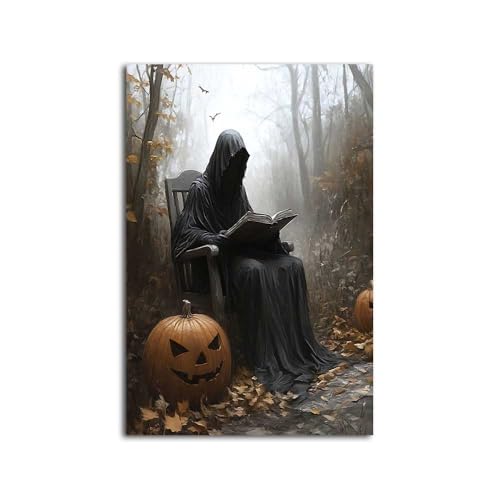 NTEUMM Schwarzer Geist, Wandkunst, Halloween-Poster, Wanddekoration, Druck, Retro-Geister-Poster, geeignet für Wohnzimmer, Flur, Wanddekoration, Kunstwerk, Wandbild, Leinwandrolle, 40,6 x 61 cm von NTEUMM