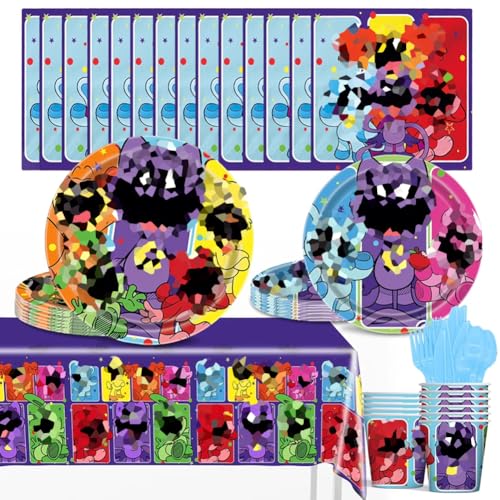 81Pcs Smiling Animals Party Tableware Set,Smiling Animals Thema Partyzubehör Inkl Smiling Animals Party Teller,Pappbecher,Servietten,Tischdecke,Messer Gabel Löffel für Kindergeburtstag PartyDekoration von NTEVXZ