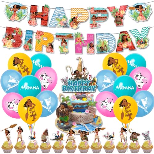 NTEVXZ 30pcs Balloons Birthday, Cartoon Ocean Moana ballon Set,Moana Theme Birthday Party, Balloons Banner Flags Cake Topper, for Kinder Party Dekoration von NTEVXZ