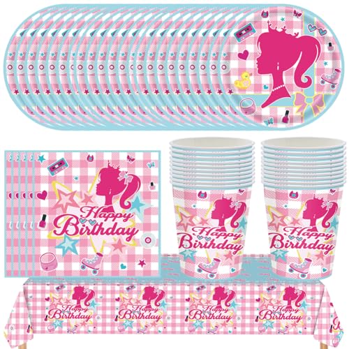 NTEVXZ 61pcs Barbi Prinzessin Partygeschirr Geburtstag Barbi Deko Party Supplies Set Barb Prinzessin Kindergeburtstag Partyteller Tischdecke Barbi Partyzubehör für 10 Personen von NTEVXZ