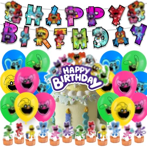 NTEVXZ Smiling Balloon, 46 Stück Smiling Luftballons Geburtstagsdeko Latexballon Banner Cupcake Topper Kuchen Dekoration Mädchen Junge Partyzubehör von NTEVXZ