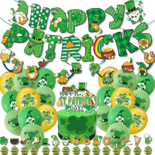 NTEVXZ St. Patricks Day Luftballons Set 67 Stück St. Patrick's Day Dekorationen Luftballons Irische Kuchendekoration Happy Patricks Banner Hängende Dekorationen für Irish Theme Party von NTEVXZ