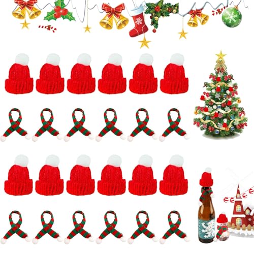 Mini Weihnachtsmütze und Schal Set, 32 Stück Weihnachtsmützen für Flaschendeko, Weihnachtshut und Schal für Tischdeko, Christmas Hat, Weihnachtsdeko zum Basteln, für Weihnachtsfeier und Partydeko von NTGFU