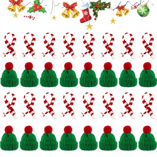 NTGFU Mini Weihnachtsmütze und Schal Set, Weihnachtsmützen für Flaschendeko, Weihnachtshut und Schal für Tischdeko, Christmas Hat, Weihnachtsdeko zum Basteln, für Weihnachtsfeier und Partydeko von NTGFU