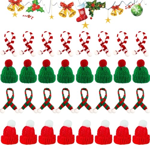 NTGFU Mini Weihnachtsmütze und Schal Set, Weihnachtsmützen für Flaschendeko, Weihnachtshut und Schal für Tischdeko, Christmas Hat, Weihnachtsdeko zum Basteln, für Weihnachtsfeier und Partydeko von NTGFU