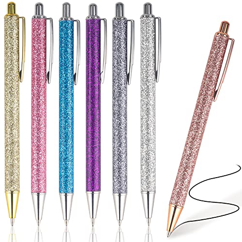 NTGRTY 7 Stück Kugelschreiber Glitzer Einziehbare Kugelschreiber Bling Metallstifte Bling Metal Pens Metall Kugelschreiber Klick-Kugelschreiber für Schule Büro Bedarf, 1,0 mm, Schwarze Tinte von NTGRTY