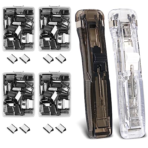 NTGRTY Hefter 2 Stück Push Clip Hefter Reusable Creative Stapler Mini Push Hefter mit 200 Stück Wiederverwendbare Heftklammern Klammernspender für Büro Home Schulbedarf von NTGRTY