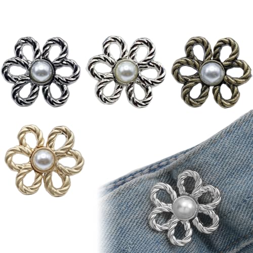 8 Sets Knöpfe Hosen Enger Machen,Hosenknöpfe Zum Stecken,Hose Enger Machen Clip,Hosen Knopf Spanner Fastener, Perlen Blumen Einsteller,Kleidung Verstellbare Taille Schnallen Jeans Knöpfe von NTRUXZP