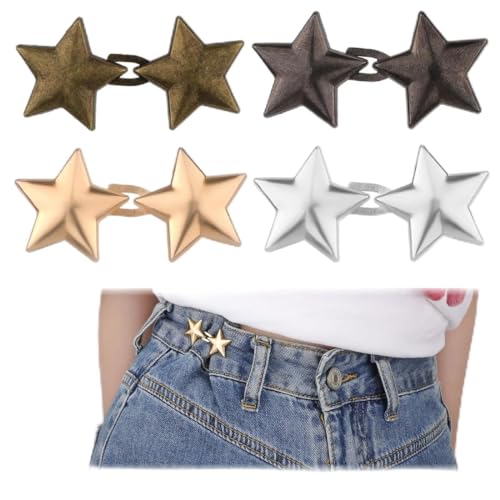 NTRUXZP 4 Sets Einstellbar Knöpfe Ohne Nähen Stern Knöpfe,Sterne Hosenbund Enger Machen Wiederverwendbar Pentagramm Hosen Enger Machen Clip Buttons Star Jeansknöpfe Knöpfe Hosen Enger Machen Für Hosen von NTRUXZP