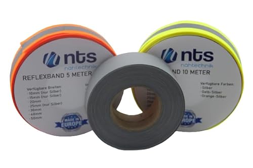 nts Nähtechnik 5 Meter Reflexband, Reflektorband, in 7 Breiten, Farbauswahl (orange-Silber-orange, 30mm) von nts Nähtechnik