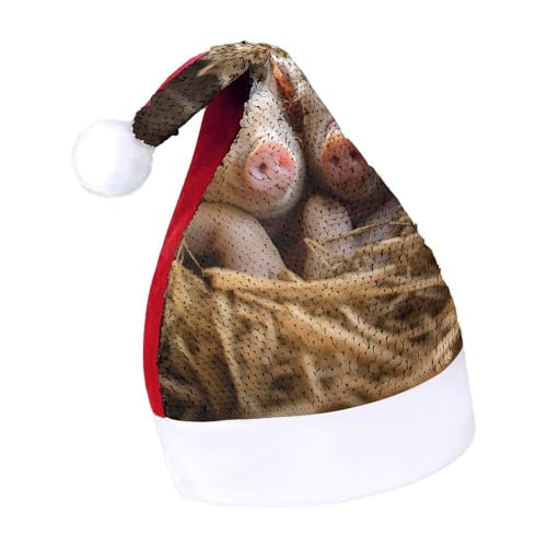 NTVOWPZO Glitzernde Weihnachtsmütze für Erwachsene, Weihnachtsmannmütze, Schweine, glänzende Pailletten, Weihnachtsmütze für Weihnachten, Neujahr, Party, Kopfbedeckung von NTVOWPZO