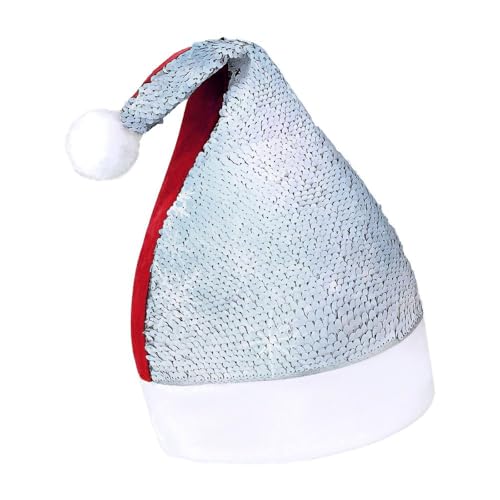 NTVOWPZO Glitzernde Weihnachtsmütze für Erwachsene, Weihnachtsmannmütze, weißer Schnee, glänzende Pailletten, Weihnachtsmütze für Weihnachten, Neujahr, Party, Kopfbedeckung von NTVOWPZO