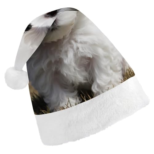 NTVOWPZO Weihnachtsmütze Bichon Frisé Hund Weihnachtsmütze Weihnachtsmütze für Erwachsene Weihnachtsmütze für Neujahr Festliche Party von NTVOWPZO