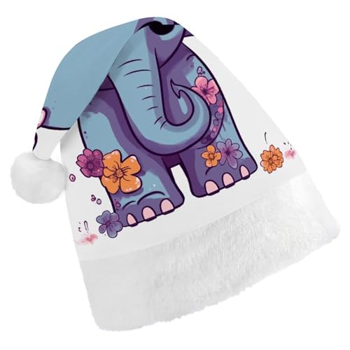 NTVOWPZO Weihnachtsmütze Blume Cartoon Elefant Weihnachtsmütze Weihnachtsmütze für Erwachsene Weihnachtsmützen für Neujahr Festliche Party von NTVOWPZO