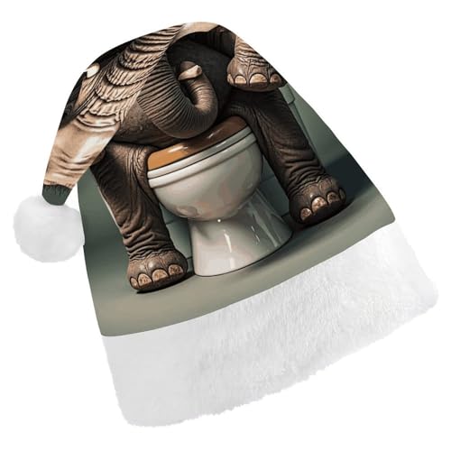 NTVOWPZO Weihnachtsmütze Elefant sitzend auf der Toilette Weihnachtsmütze Weihnachtsmütze für Erwachsene Weihnachtsmützen für Neujahr Festliche Party von NTVOWPZO