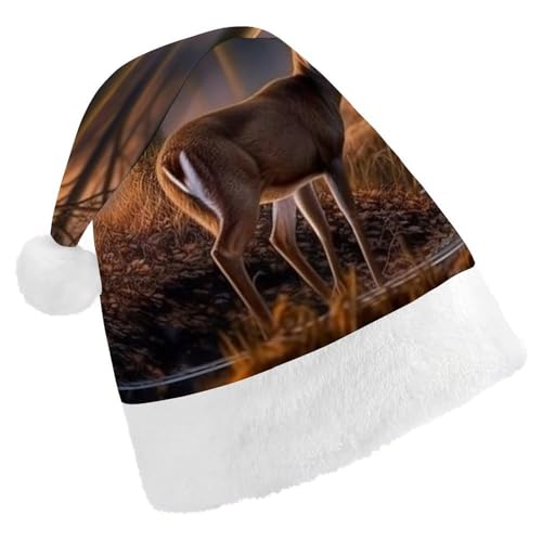 NTVOWPZO Weihnachtsmütze Natur Wildtier Hirsche Weihnachtsmütze Weihnachtsmütze für Erwachsene Weihnachtsmützen für Neujahr Festliche Party von NTVOWPZO