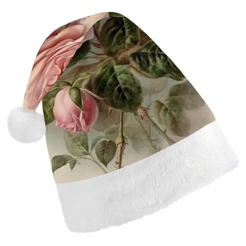 NTVOWPZO Weihnachtsmütze Vintage Schöne Rose Weihnachtsmütze Weihnachtsmütze für Erwachsene Weihnachtsmützen für Neujahr Festliche Party von NTVOWPZO