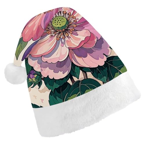 NTVOWPZO Weihnachtsmütze mit Aquarell-Blumen, Weihnachtsmütze für Erwachsene, Weihnachtsmütze für Neujahr, festliche Party von NTVOWPZO