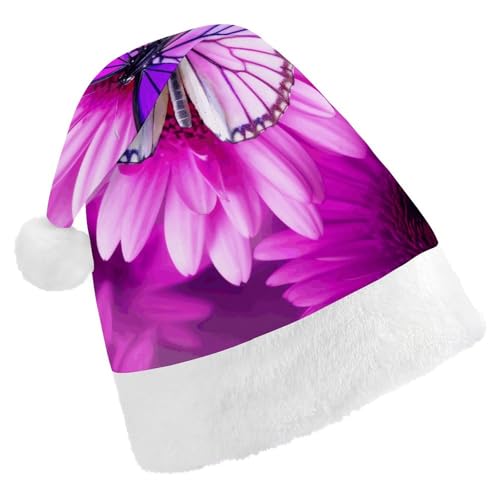 NTVOWPZO Weihnachtsmütze mit lila Schmetterling und Blume, Weihnachtsmütze für Erwachsene, Weihnachtsmützen für Neujahr, festliche Party von NTVOWPZO