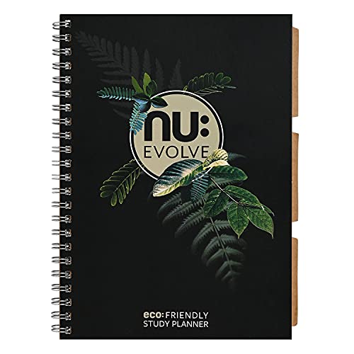 Nu Notizbücher – Evolve Range – Study Planner – recyceltes Notizbuch – A4 Notizbuch – Spiralbindung – Schreibwaren-Notizbücher – professioneller Notizblock – 150 Seiten, Schwarz von NU