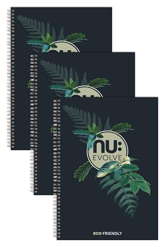 nu: Notebooks – Evolve Range – recyceltes Notizbuch – A4-Notizbuch – Spiralbindung – Schreibwaren-Notizbücher – professioneller Notizblock – 120 Seiten – Multipack mit 3 Stück von NU