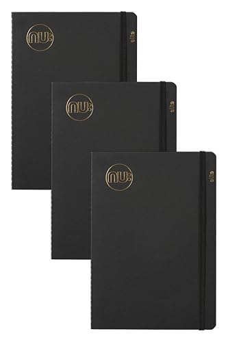 nu: Notizbücher – Kraft Range – Schwarz genähter Rücken A5 Notizbuch – Schreibwaren Notizbücher – Professioneller Notizblock – Multipack mit 3 Stück von NU