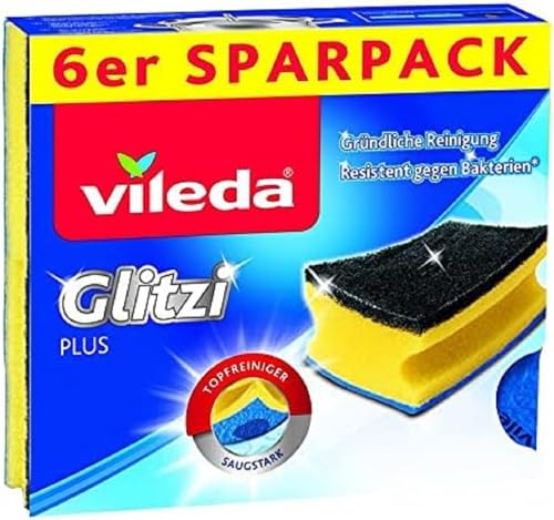 Vileda Glitzi Plus Topfreiniger, mit Antibac-Effekt gegen Bakterien, saugstark (6 Stück), Blau von NUGOYA