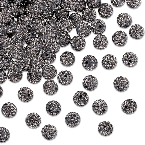 NUKAYAI 100 Stück 10 mm Strass-Perlen zur Schmuckherstellung, graue glitzernde Kristall-Ton-Perlen zum Basteln, Shamballa-Diamantperlen, Discokugel-Perlen für Stifte, Armbänder, Ohrringe, Halsketten, von NUKAYAI