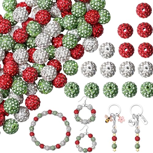 NUKAYAI 100 Stück 10 mm Strassperlen für Schmuckherstellung, weihnachtliche funkelnde Kristall-Ton-Perlen zum Basteln, Shamballa-Diamantperlen, Discokugel-Perlen für Stifte, Baseball, Halskette, von NUKAYAI