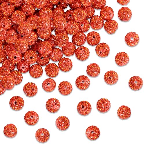 NUKAYAI 100 Stück 10 mm Strassperlen zur Schmuckherstellung, orangefarbene glitzernde Kristall-Ton-Perlen zum Basteln, Shamballa-Diamantperlen, Discokugel-Perlen für Stifte, Ohrringe, von NUKAYAI