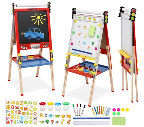 Kinder Staffelei,3 in 1 Kinder Staffelei mit Papierrolle,Höhenverstellbar Kids Easel Foldable Double-Sided Whiteboard&Chalkboard,Anderem Zubehör für Kinder und Kleinkinder,Tafel für Kinder 3-8 Jahren von NUKied