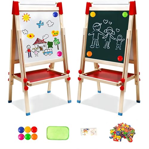 Kindertafel aus Holz mit Papierrolle Doppelseitige Whiteboard und Tafel Kinder Staffelei mit Zahlen und Anderem Zubehör für Kinder und Kleinkinder (T04) von NUKied