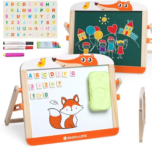 Mini-Staffelei für Kinder, Holzkunst-Staffelei, faltbar, Desktop-Zeichenbrett, doppelseitig, Whiteboard & Kreidetafel, Holzkunststaffelei, Stehstaffelei für Jungen und Mädchen, 3 4 5 6 7 8 Jahre von NUKied