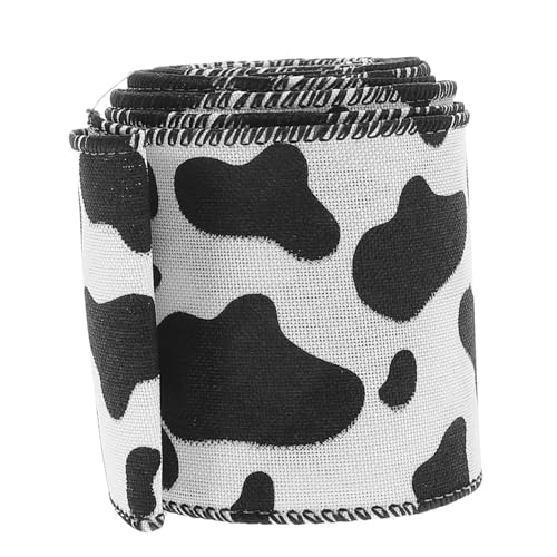 NULYLU 1 Rolle Kuhband Ripsband mit Animal-Print Geschenkband mit Tiermotiv Stoffband zum Verpacken Bastelband mit Kuhflecken Bastelband mit Kuhmotiven Druckbänder zum Basteln Polyester von NULYLU