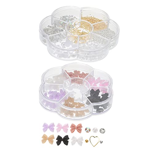 NULYLU 3D Nail Art Perlen Set 2 Boxen Mit Bunten Nail Gems Und Für Kreative Nagelkunst Inklusive 1 Box Mit Farbigen Schleifen Und 1 Box Mit Stahlperlen Für Nail Art von NULYLU