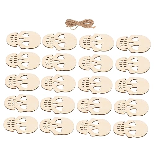 20 Stk Schädelanhänger Aus Holz Ornamente Streifen Halloween-hängedekorationen Zombie Halloween-grabsteine Schädel Handwerk Halloween-party-füllstoffe Grube Figuren Beige Hölzern NUOBESTY von NUOBESTY