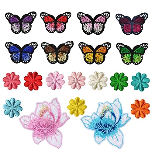 20 Stück Schmetterlings-Blumen-selbstklebender Aufnäher-Stickerei-Aufnäher Applikationen für Kleidung Stoffanzug Blumen-Jeans aufkleber Stoffzubehör Charm-Stoff-Patch Tasche Banner von NUOBESTY