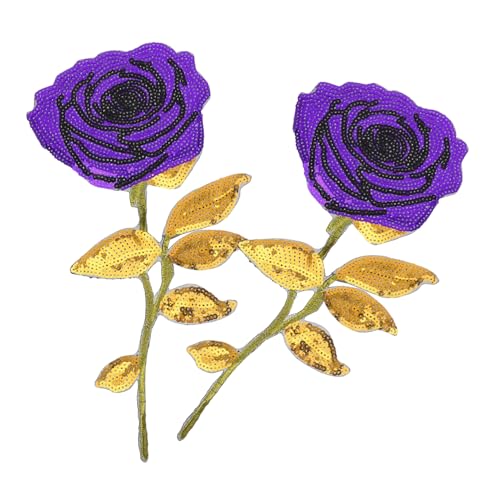 2st Stickerei-rosen Gestickter Aufnäher Mit Blumen Jeansflicken Gestickte Aufnäher Diy-patches Patches Nähen Kleidungsflicken Rose Zum Aufnähen Grafikpatch Violett Pailletten NUOBESTY von NUOBESTY