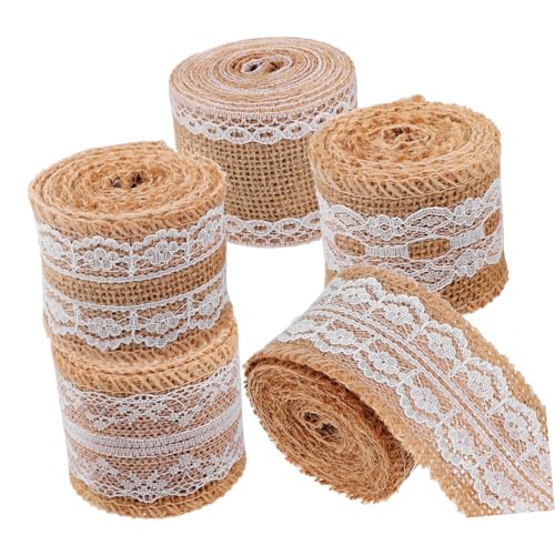 5 Rollen Sackleinenrolle Weihnachtsfeierband Jute-Spitzenband DIY-Bänder Weihnachtsband Haarschleifen Band Dekorationsband Dekorative Bänder geschenkverpackung Juteband Wickelband NUOBESTY von NUOBESTY