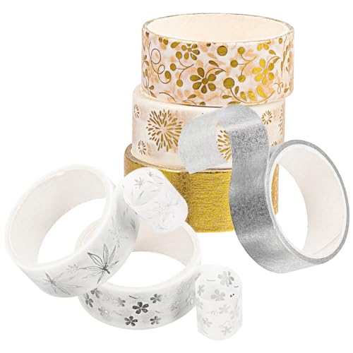 NUOBESTY Dekorative Klebeband für Scrapbooking 6er-pack Washi-klebeband-set Silber Heißprägung für Basteldekoration von NUOBESTY