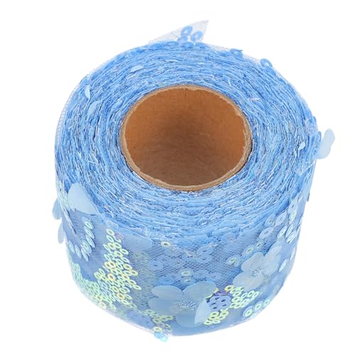 NUOBESTY 1 Rolle Dekoratives Tüllgewebe Party Girlande Weihnachtsbaumband Blaues Band Paillette Fleck Rotes Band Strasssteine Weiße Wimpelkette Verdrahtet Nebel Fee Rand Blue Polyester von NUOBESTY