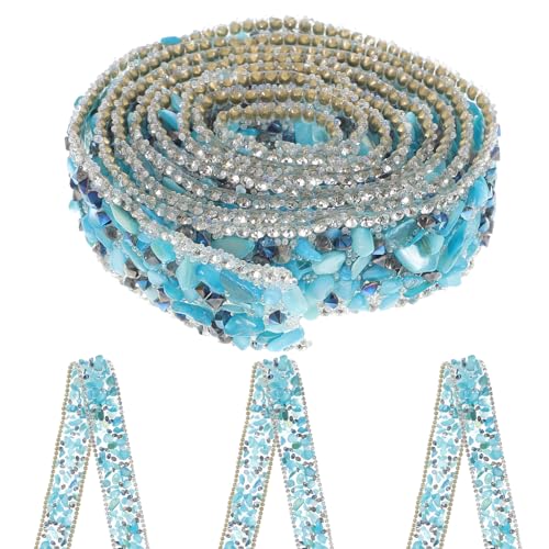 NUOBESTY 1 Rolle Kies Strass Streifen Kette Hellblaues Band Bänder Beige Spitzenband Satinband Quasten Dekorationsspitze Spitzenbesatz Reize Selbstklebende Strassstreifen Blue Strasssteine von NUOBESTY