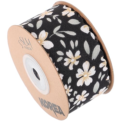 NUOBESTY 1 Rolle Kleines Blumenband seidenband ribbon Geschenkverpackungsband ziernieten mahlen Dekorationen Sackleinenband Schneidbares Bastelband gestaltetes Geschenkband Polyester Black von NUOBESTY