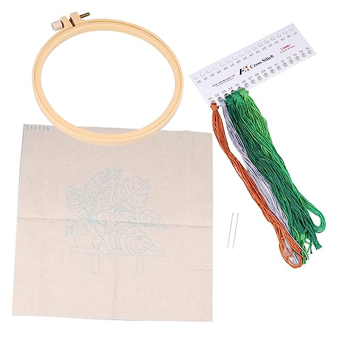 NUOBESTY 1 Satz DIY-Stickmaterial Pflanzen-Kits Stickerei selber machen Handstickset Nadel- und Fadenset Bausätze embroidery set stickerset Monstera-Stickerei zum Selbermachen Weiß von NUOBESTY