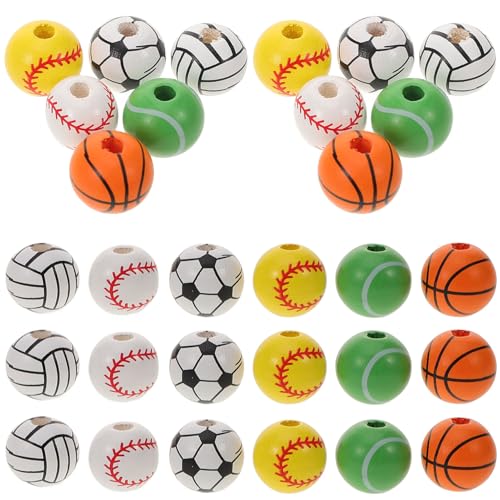 NUOBESTY 1 Satz Fußball-holzperlen Kleine Goldene Zwischenperlen Edelsteinperlen Buchstabenperlen Reize Diy-perlen Holzperlenkette Charms Anhänger Armbänder Perlen Sport-charms-perlen 30st von NUOBESTY