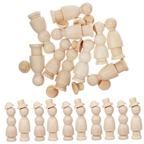 NUOBESTY 1 Satz Graffiti-holzfigur Holzpuppen Peg-puppen-dekore Unlackierte Holzpflöcke Familienfiguren Aus Holz Miniaturpuppen Einfache Peg-leute Leere Puppen Aus Holz Muhe Beige von NUOBESTY