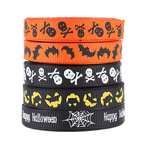 NUOBESTY 1 Satz Halloween-bänder Geschenkband Halloween Atmosphäre Ribbon Diy Ribbon Handgefertigtes Band Kürbis-einladungskarte Kreative Halloween-zubehör Partyband Polyester 5 Rollen von NUOBESTY