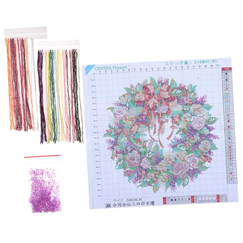 NUOBESTY 1 Satz Kranz Kreuzstich stickzubehör selber machen Stickmaterialbeutel Stickerei-Starter-Kit Blumen-Stickset Kreuzstich-Set DIY stickerei handwerk Stickwerkzeugsatz Polyester von NUOBESTY