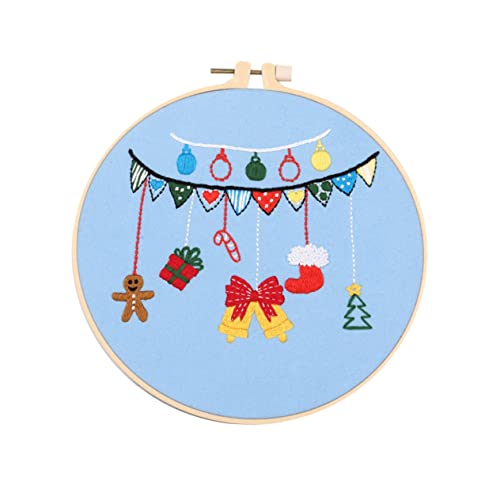 NUOBESTY 1 Satz Stickerei embroidery stickmotive weihachtsdeko dekoring weihnachten dekoration Nadel-Minder Stoff Armbänder Bausätze werkzeug Stickset für Anfänger Stickzubehör Bambus von NUOBESTY